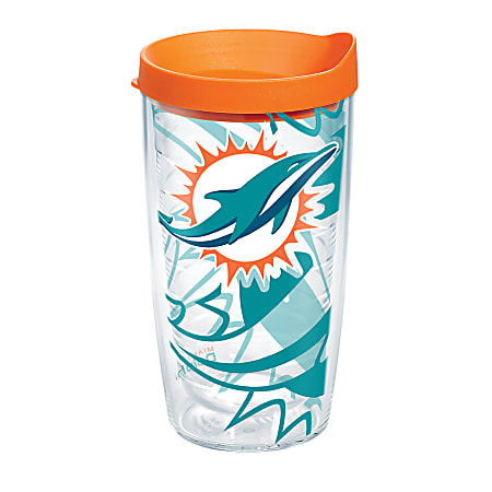 Tervis NFL Tumbler With Lid, 16 Oz, Miami Dolphins, Clear