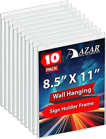 Azar Displays Wall-Mount U-Frame Acrylic Sign Holders, 11" x 8 1/2", Clear, Pack Of 10
