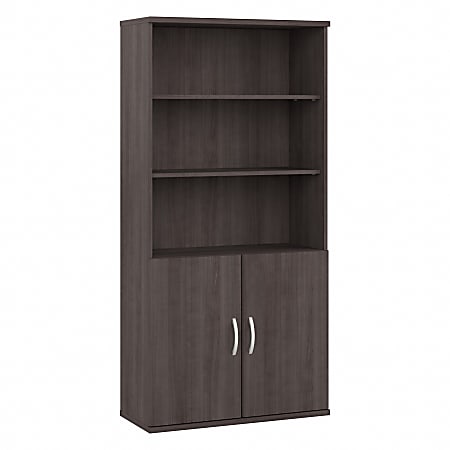 Bush Business Furniture Studio A 73"H 5-Shelf Bookcase With Doors, Storm Gray, Standard Delivery