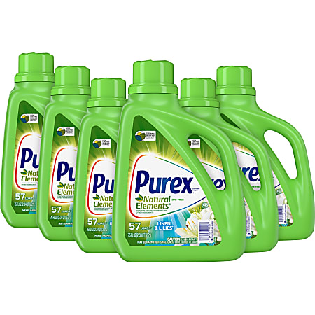 Purex Natural Elements Liquid Detergent For Clothing 75 fl oz 2.3 quart  Linen Lilies Scent 6 Carton Hypoallergenic Blue - Office Depot