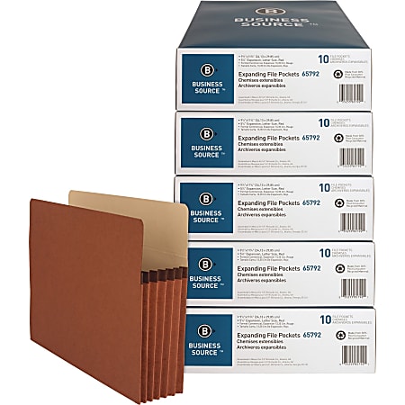 Business Source File Pocket, Letter Size, 8 1/2" x 11", 1200 Sheet Capacity, 5 1/4" Expansion, Redrope Brown, Carton Of 50