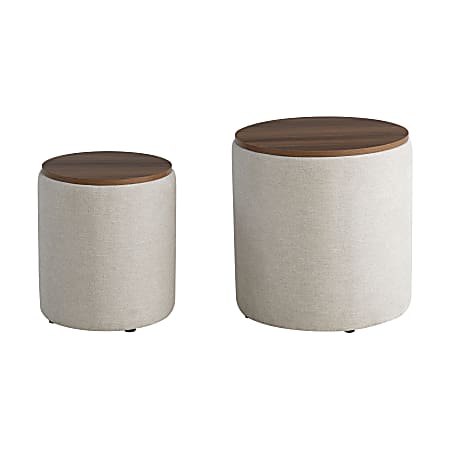 Lifestyle Solutions Akita Wood Storage Ottomans, 20”H x 20”W x 20”D, Linen, Set Of 2 Ottomans