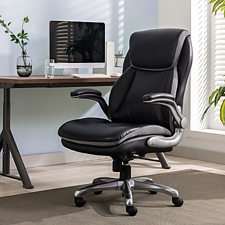 Serta&reg; Smart Layers&trade; Brinkley Ergonomic Bonded Leather High-Back Executive Office Chair, Black/Silver