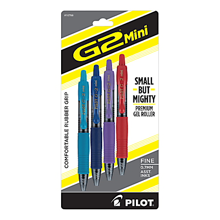 Pilot G2 Mini Gel Pens, Fine Point, 0.7 mm, Assorted Barrel Colors, Assorted Ink Colors, Pack Of 4