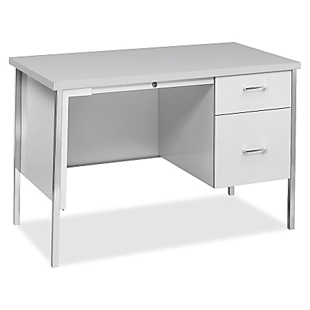 HON® Single-Pedestal Desk With Steel Legs, 29 1/2"H x 45 1/4"W x 24"D, Light Gray