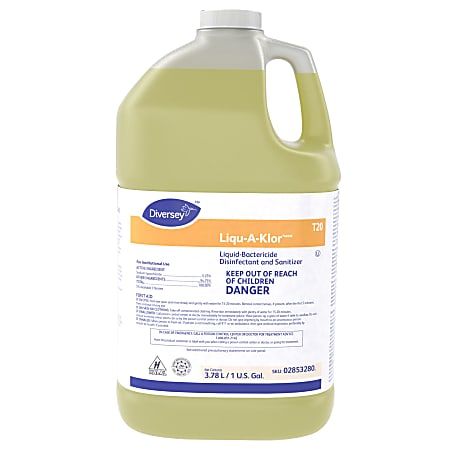 Diversey LIQU-A-KLOR Bactericide Disinfectant Sanitizer, 1 Gallon, Yellow, Case Of 4 Bottles