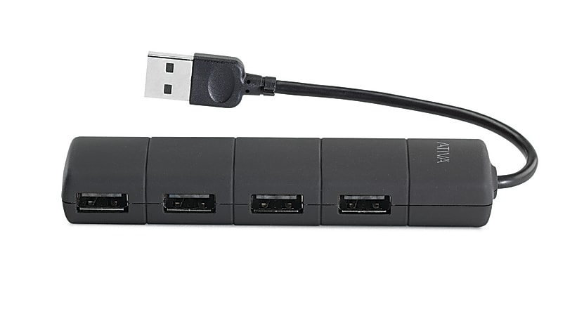 Ativa 4 Port USB 2.0 Hub 8.1 H x 3 W x 1.2 D Silver 58569 - Office Depot