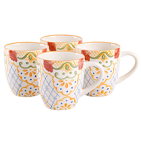 Gibson Laurie Gates Tierra Mosaic 4-Piece Mug Set, 17.4 Oz, Multicolor