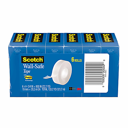 Scotch® Wall-Safe Tape, 3/4" x 800", Clear, Pack Of 6 Rolls