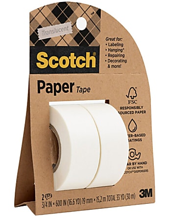 Scotch Paper Tape, See-through Paper Tape , 0.75 in x 600 in, 2 Rolls/Pack