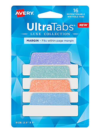 Avery® Luxe Collection™ Ultra Tabs®, 2-1/2" x 1", Assorted Pastel Sparkle Designs, Pack Of 16 Tabs