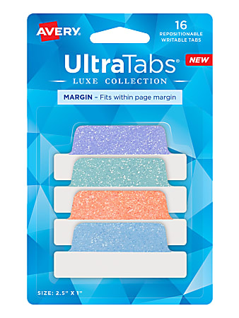 Avery&reg; Luxe Collection&trade; Ultra Tabs&reg;, 2-1/2" x 1", Assorted Pastel Sparkle Designs, Pack Of 16 Tabs