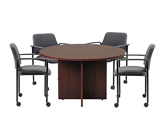 Boss Office Products Round Table And 4 Stackable Guest Chairs Set