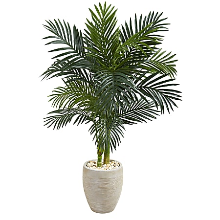 Nearly Natural Golden Cane Palm 54”H Artificial Tree With Oval Planter, 54”H x 33”W x 33’D, Green