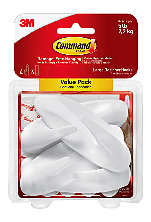 Command Designer Hooks Value Pack, 4 Large Hooks, 6 Large Strips/Pack