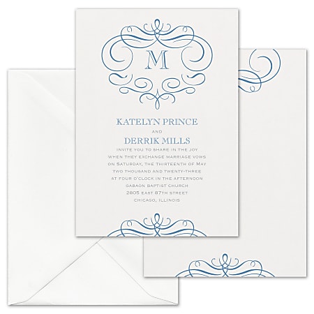 Custom Shaped Wedding & Event Invitations With Envelopes, 5" x 7", Passionate Monogram, Box Of 25 Invitations/Envelopes