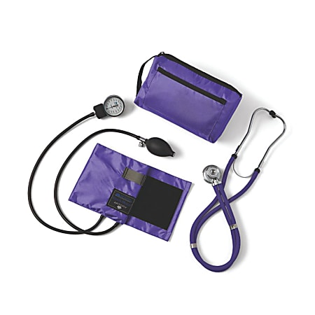 Medline Compli-Mates Handheld Aneroid Sphygmomanometer And Stethoscope Kit, Adult, Purple