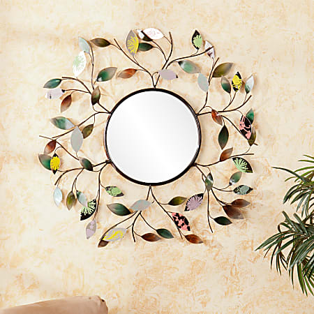 SEI Furniture Decorative Metallic Round Leaf Wall Mirror 32 1 2