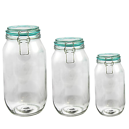 Gibson Home General Store Hollydale 3-Piece Preserving/Storage Jar Set, Clear/Teal