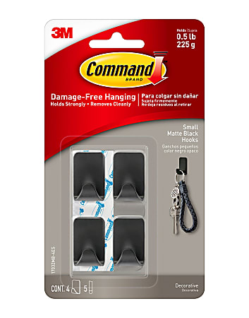 Command Small Matte Black Hooks, 0.5 lb, 4 Small Hooks, 5 Strips