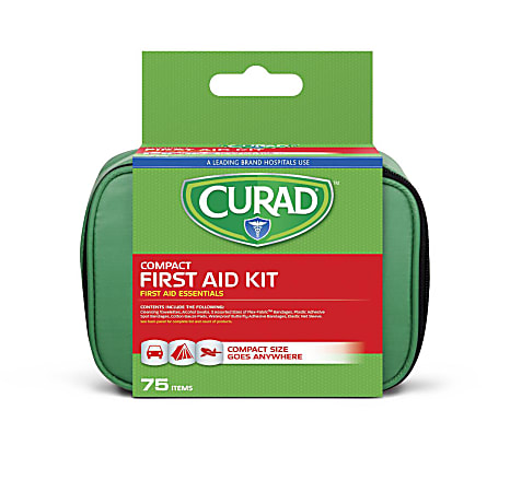 CURAD® First Aid Kits, 75 Pieces, 7 1/4"H x 5 1/4"W x 7 3/16"D, Green, Pack Of 6