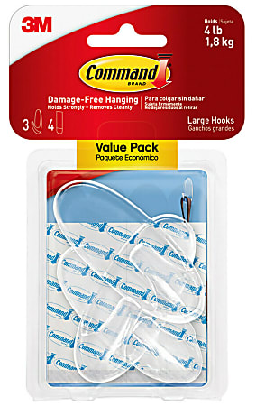 Command Large Clear Hook with Clear Strips Value Pack, 3 Hooks/Pack, 6 Strips/Pack