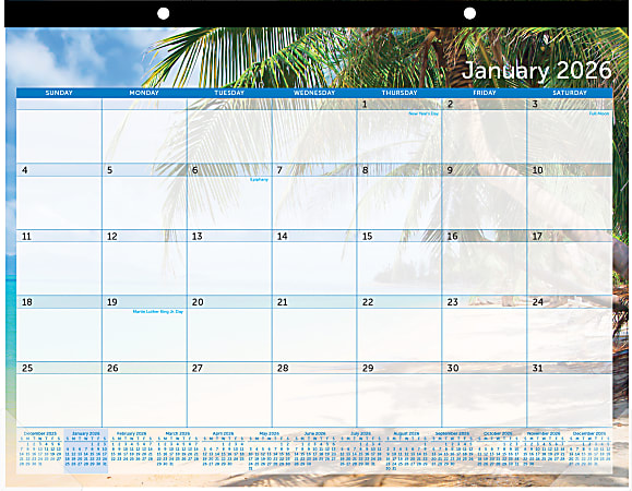 2026 Office Depot® Brand Monthly Desk Pad Calendar, 22" x 17", Paradise, January to December