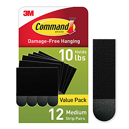 Command Black Picture Hanging Strips Value Pack,  10 lb, Black, 12 Pairs
