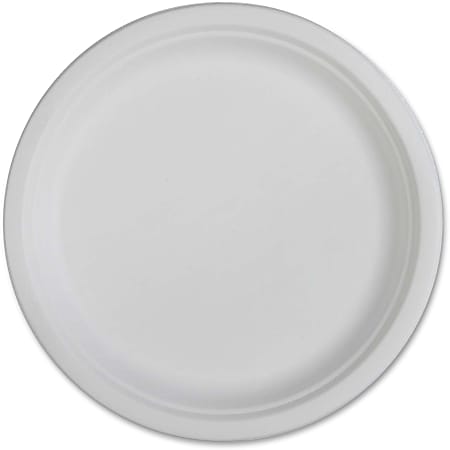 Genuine Joe Sugarcane Disposable Plates, White,  50 Per Pack, Case of 500 Plates