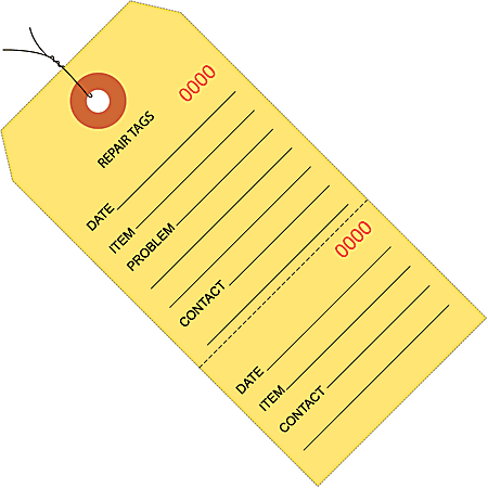 Partners Brand Prewired Repair Tags, 4 3/4" x 2 3/8", 100% Recycled, Yellow, Case Of 1,000