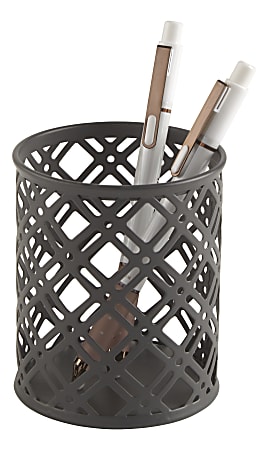 Realspace&reg; Streya Cut-Metal Pen Cup, 4"H x 3-1/4"W x 3-1/4"D, Gray