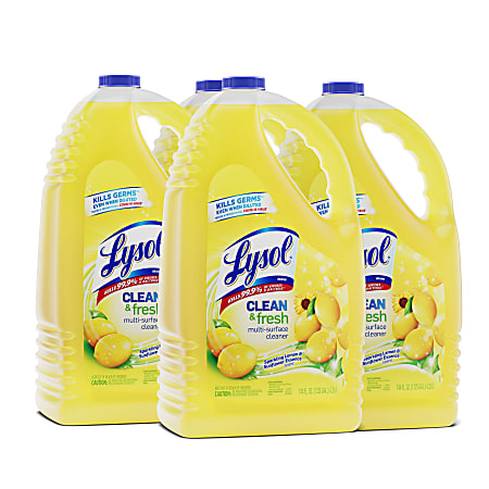 Lysol Clean/Fresh Lemon Cleaner - For Multi Surface - 144 fl oz (4.5 quart) - Clean & Fresh Lemon Scent - 4 / Carton - Disinfectant, Long Lasting, Antibacterial - Yellow