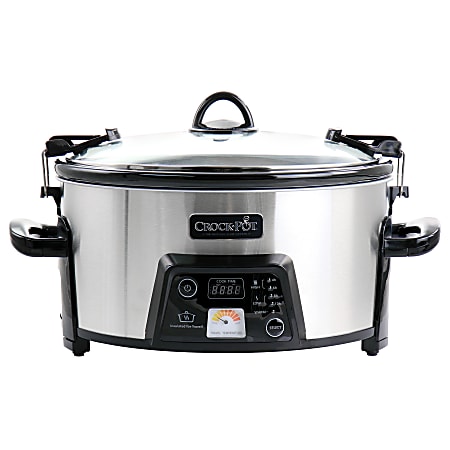Crock Pot Cook Carry 6 Qt Programmable Slow Cooker Stainless Steel - Office  Depot