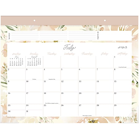 2023-2024 Leah Bisch for Cambridge® Academic Monthly Desk Pad Calendar, 21-3/4" x 17", Floral Standard, July 2023 To June 2024, LB21-704A