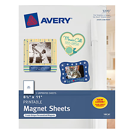 Avery® Inkjet Magnet Sheets, 8 1/2" x 11", Pack Of 5 Sheets