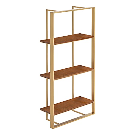 Kate And Laurel Kercheval Wall Shelf, 31-1/2”H x 15-1/14”W x 6”D, Walnut Brown/Gold