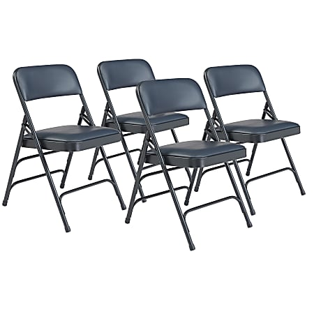 National Public Seating 1300 Series Premium Vinyl Upholstered Triple Brace Folding Chairs, Dark Blue, Set Of 4 Chairs