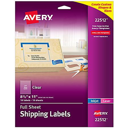 Avery Shipping Labels 22512 8 12 x 11 Matte Clear 1 Label Per Sheet ...