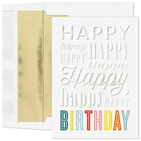 Custom Embossed Birthday Greeting Cards, 5-5/8" x 7-7/8", Happiest Day, Box Of 25 Cards