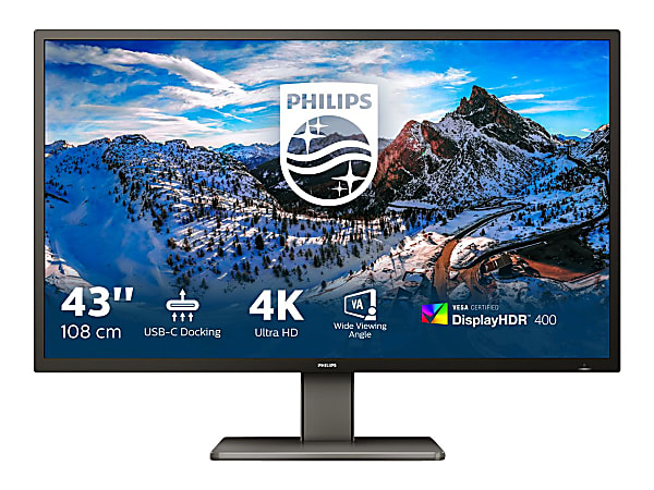 Philips P-line 439P1 - LED monitor - 43" (42.51" viewable) - 3840 x 2160 4K @ 60 Hz - VA - 400 cd/m² - 4000:1 - DisplayHDR 400 - 4 ms - 3xHDMI, DisplayPort, USB-C - speakers - black texture