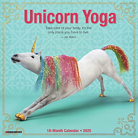 2025 Willow Creek Press Mini Wall Calendar, 7” x 7”, Unicorn Yoga, January 2025 To December 2025, 45985