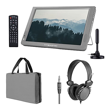 Trexonic Portable Rechargeable 14" LED TV With Amplified Antenna, Carry Bag And Headphones, Gray, 995117423M