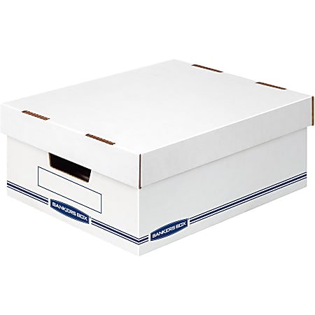 Bankers Box Organizers Storage Boxes - External Dimensions: 12.8" Width x 16.5" Depth x 6.5" Height - Medium Duty - Single/Double Wall - Stackable - White, Blue - For Storage - Recycled - 12 / Carton