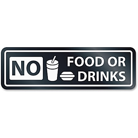 HeadLine No Food Or Drinks Window Sign - 1 Each - NO FOOD OR DRINKS Print/Message - 2.5" Width x 8.5" Height - Rectangular Shape - Self-adhesive - White, Clear
