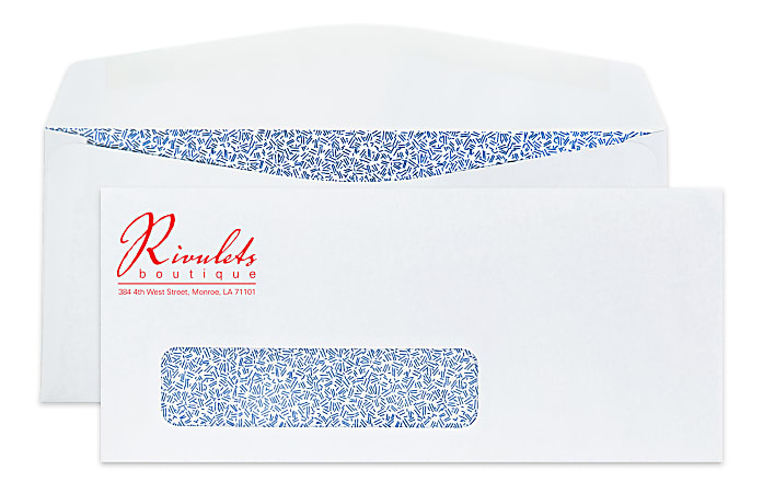 Gummed Seal, Single Window Security Business Envelopes,  3-7/8" x 8-7/8", 1-Color, Custom #9, Box Of 500