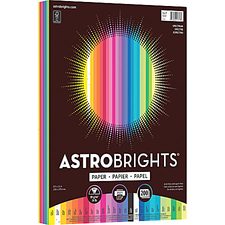 Astrobrights® Smooth Multi-Use Printer & Copy Paper, Assorted Colors, Letter (8.5" x 11"), 200 Sheets Per Pack, 28 Lb, 94 Brightness