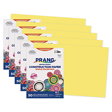 Prang Construction Paper, Medium Weight, 12" x 18", Yellow, 50 Sheets Per Pack, Set Of 5 Packs