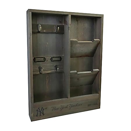 Imperial MLB Wall Mounted Wood Organizer, 19”H x 14-1/4”W x 2-3/4”D, New York Yankees