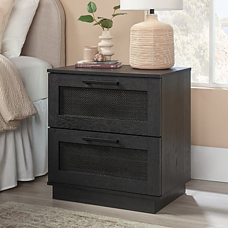 Sauder® Tiffin Line Rattan 2-Drawer Nightstand Side Table, 24-5/8”H x 23-1/2”W x 15-3/4”D, Raven Oak®