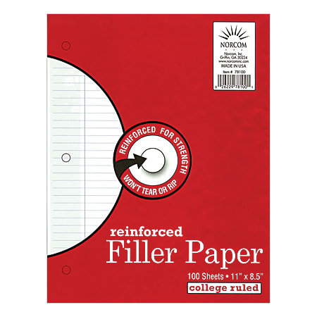 Norcom Reinforced Filler Paper, 8 1/2" x 11", College Ruled, Pack Of 100 Sheets